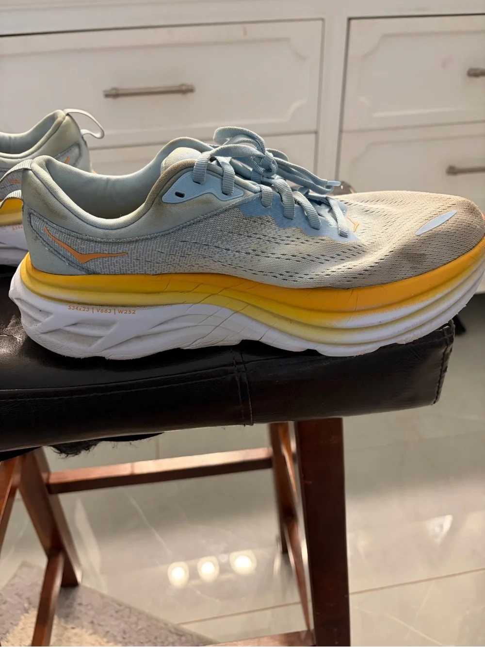 Hoka Light Blue & Yellow Platform Running Sneakers with Peach Logo - Picture 4 of 7